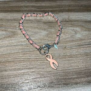 Avon Breast Cancer Awareness Bracelet Women’s Pink Ribbon Silver Tone Stamped